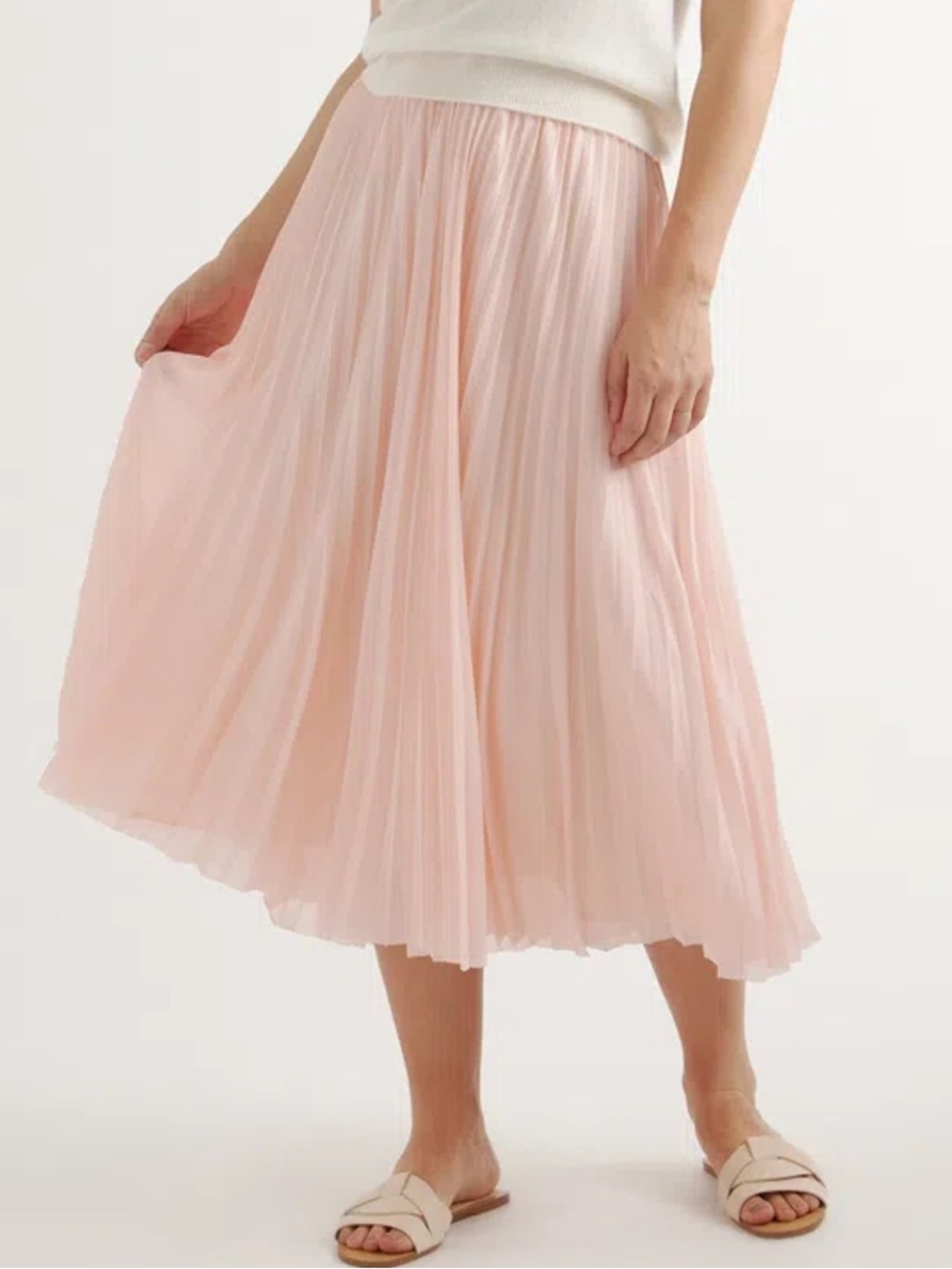 Quince Blush Pink Pleated Chiffon Midi Skirt Size Medium
